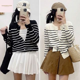 Áo Khoác Cadigan Len Lông Thỏ, Áo Len Dệt Kim Cài Cúc Kẻ Sọc Ngang Len Trơn Mền Hàng Qccc Năng Động Nanganhchuyensi