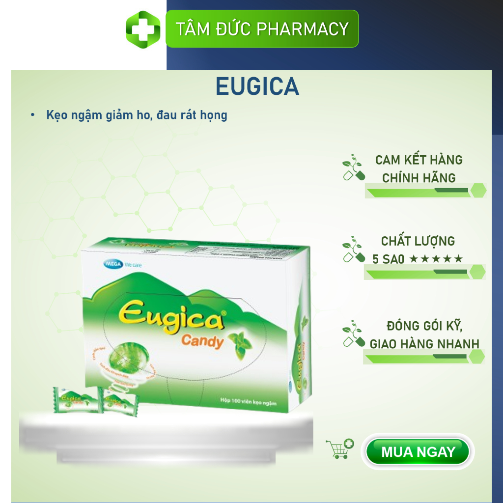 Kẹo ngậm EUGICA CANDY [Hộp 100 viên] Mega We care