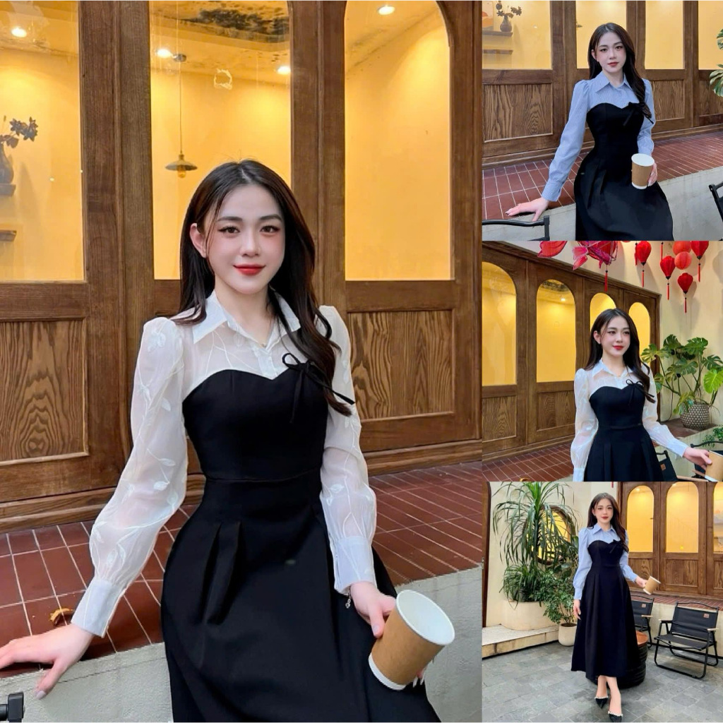 2C85 -  Váy thiết kế Eviici cổ đức dáng A liền xoè che khuyết điểm tốt (tặng kèm nơ liền) có Bigsize