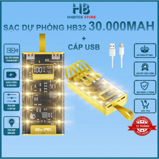 Sạc Dự Phòng 30000mah Habitek HB32, Sạc Nhanh PD 66W/20W, Pin Dung Lượng Lớn, Hiển Thị Phần Trăm Pin