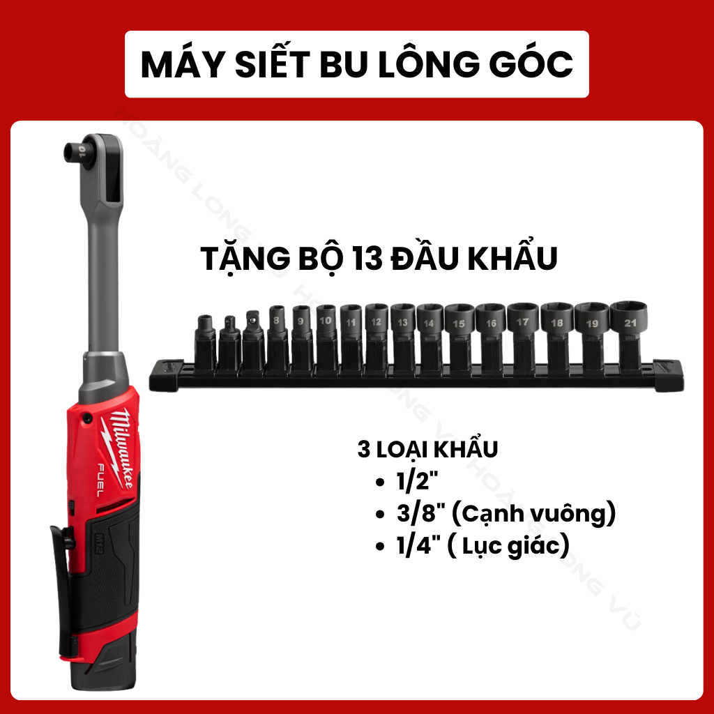 Máy siết bulong góc M12 FPTR Milwaukee TẶNG KÈM BỘ KHẨU 13 CHI TIẾT, máy siết bu lông xuyên tâm