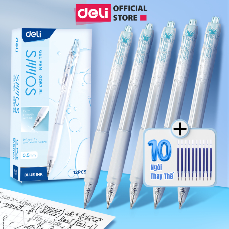 Hộp 10/20 Bút bi gel nước mực xanh ngòi 0.5mm EG057 đầu bấm mực gel trơn tru dành cho văn phòng học