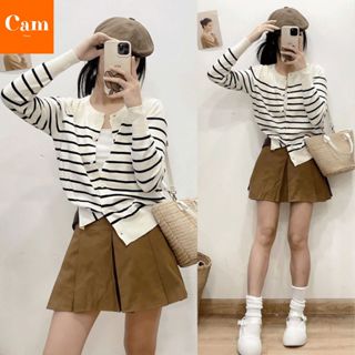 Áo Khoác Len Dệt Kim, Áo Khoác Dệt Kim Mềm Mịn Cổ Tròn Cài Nút Thêu Trơn Kẻ Sọc Phong Cách Hàn Quốc Hàng Qccc Camcloset