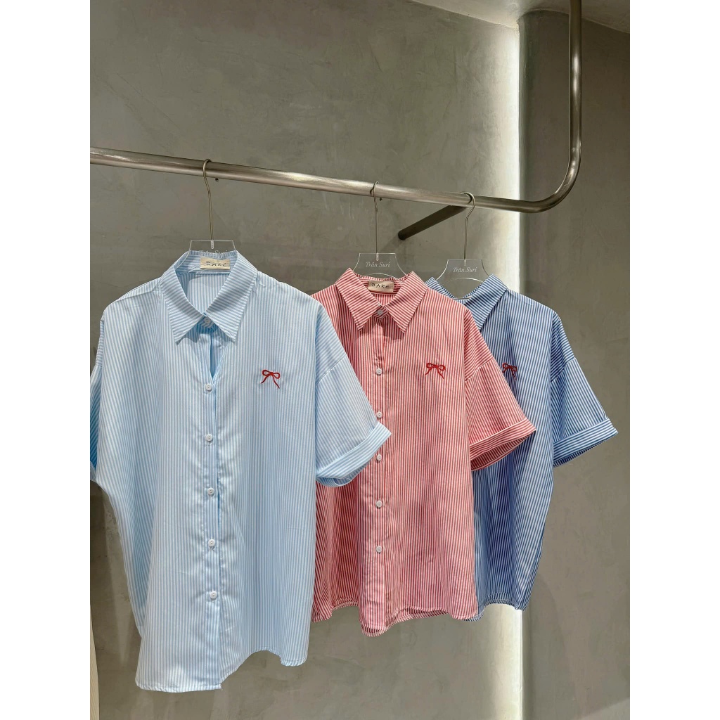BARE_Áo sơ mi tay ngắn thêu xinh , áo sơ mi form rộng chất kate sọc mát, ít nhăn phong cách basic dễ phối đồ _A391, A354 | BigBuy360 - bigbuy360.vn