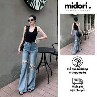 Quần jean nữ ống loe rộng cá tính S084, Quần bò nữ loe rách phong cách chất jean cao cấp