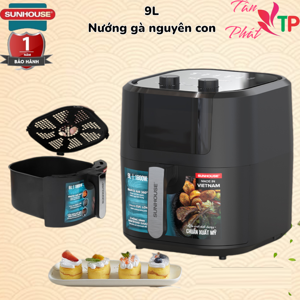NỒI CHIÊN KHÔNG DẦU SUNHOUSE 6.5L, 9L (SHD4030, SHD4037)  bảo hành toàn quốc 1 năm | BigBuy360 - bigbuy360.vn