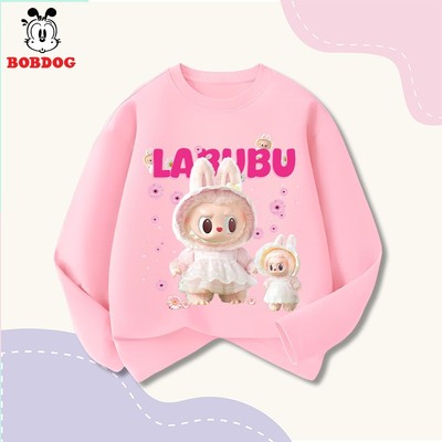 Áo thun dài tay bé gái BOBDOG in hình labubu cổ tròn chất liệu cotton co giãn thoáng mát cho bé