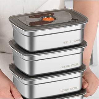  Combo 3 Combo 5 hộp 1200ml - 1500ml- 22000ml- 4000ml - 5000ml inox  có nắp đậy hút chân không khay đựng đồ để tủ lạnh 