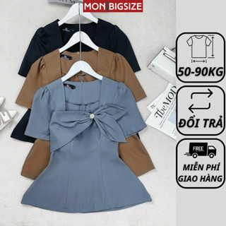 Áo bigsize nữ kiểu cổ vuông 2 lá cách điệu vải tuyết mưa phù hợp đi làm đi chơi MON big size 50 - 90kg