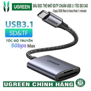 Đầu đọc thẻ SD/TF Ugreen 80888 CM401(USB C 3.1 truyền dử liệu 5Gbps,đọc thẻ 2TB) Vỏ Nhôm Cao Cấp