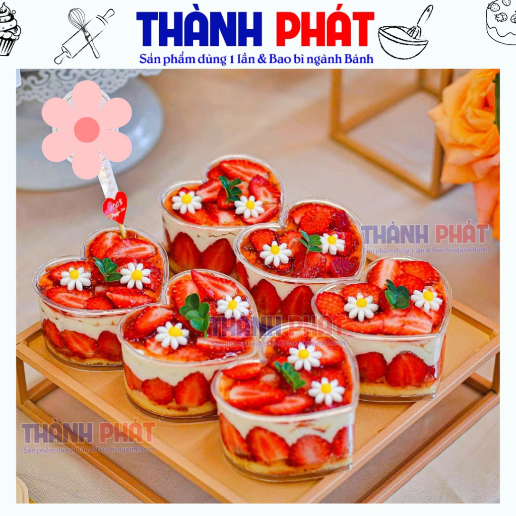 Ly tiramisu hình trái tim - Ly tim 7745 đựng bánh panna cotta - cốc nhựa tim có nắp WH-55