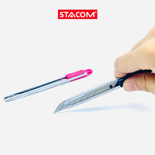 Dao rọc giấy inox cỡ nhỏ | Lưỡi 30 độ, thân inox, dắt cài túi | STACOM E030/ E3009