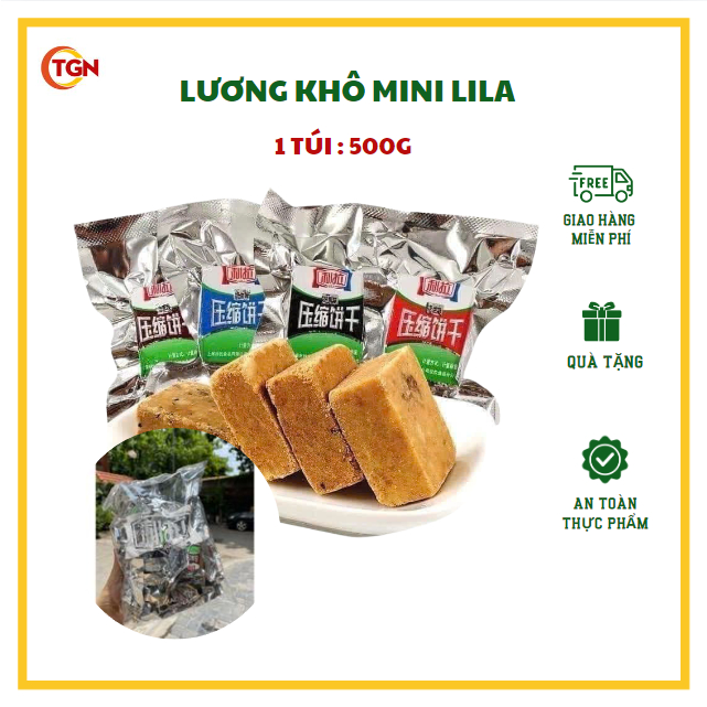(500g) Lương Khô Mini Lila - Lương Khô Nén Tiện Lợi Thơm Ngon - 1 Gói 500g