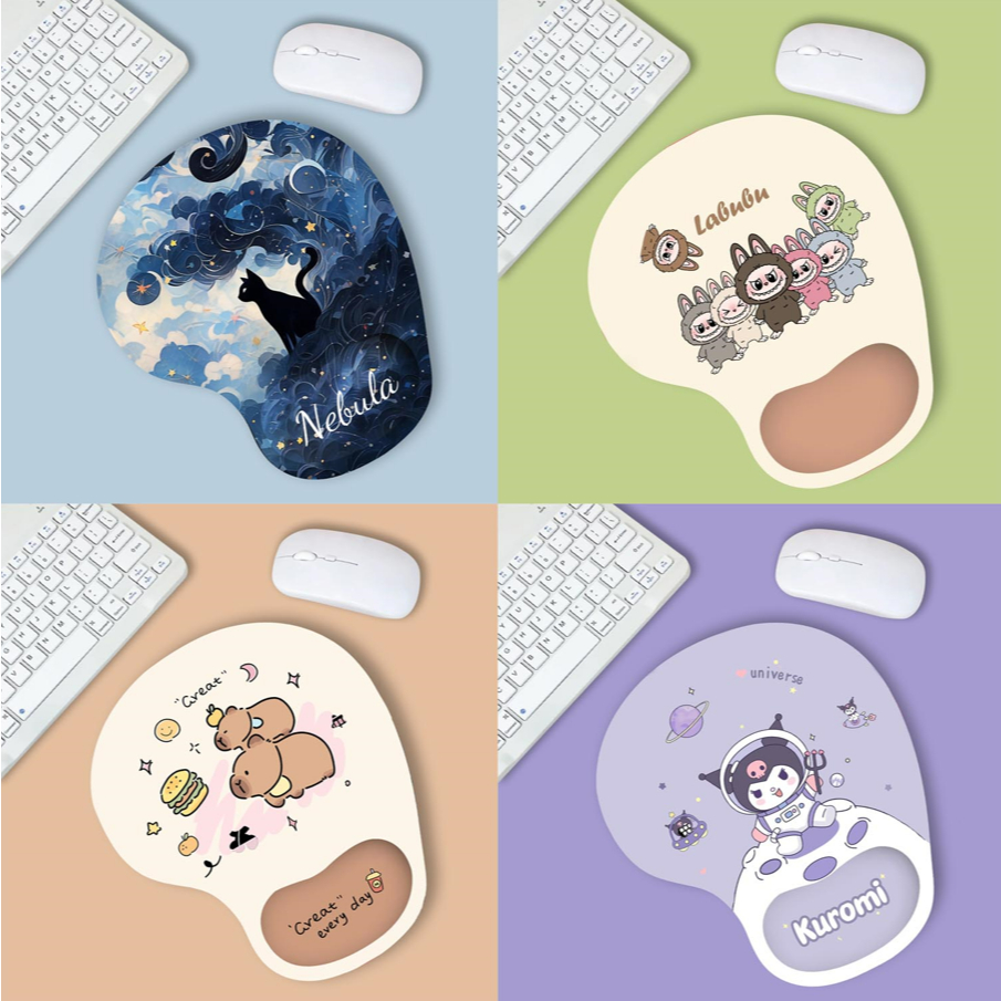 Lót chuột Oval đệm tay chống mỏi chất liệu silicon chống trơn trượt họa tiết Kuromi, Labubu, Losto