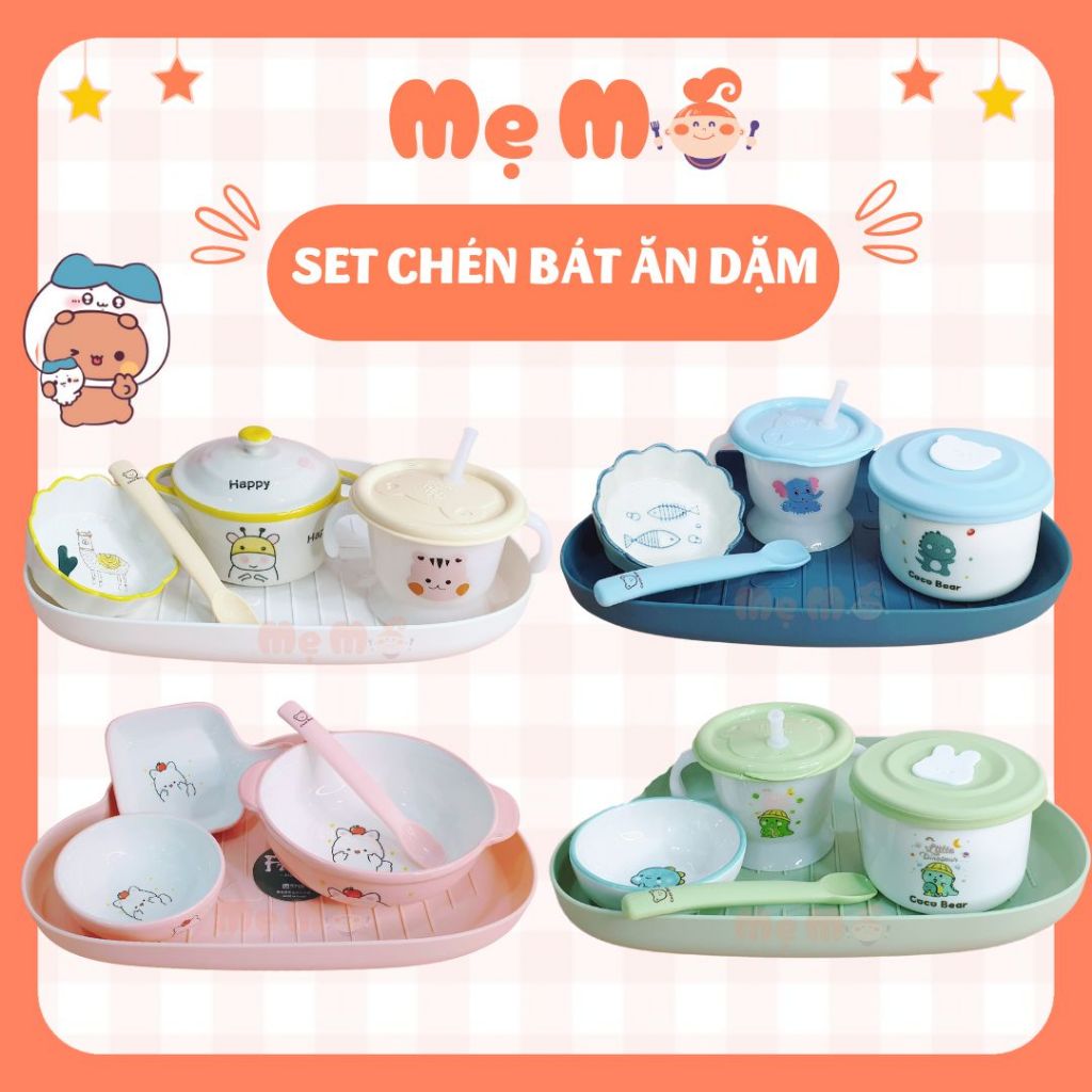 Bộ Chén, Khay, Bát, Thìa Ăn Dặm Cho Bé - An Toàn, Tiện Lợi, Chất Liệu Cao Cấp - Mẹ Mỡ