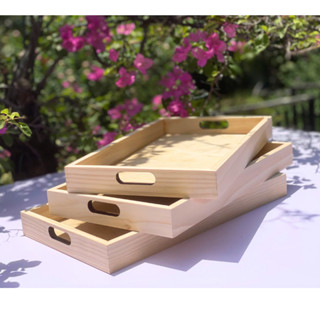 Khay bánh, khay trà, khay hộp quà Có Tay Cầm đựng đồ dùng phụ kiện bằng gỗ thông dùng decor