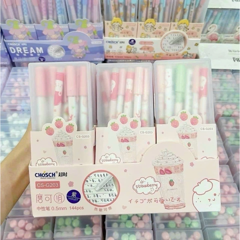 Bút gel bấm xoá được (hộp 12 bút gel)/ bút gel xoá được - màu xanh