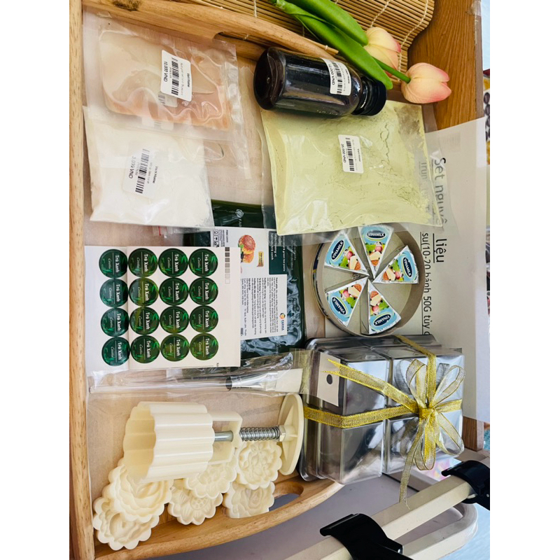 Set nguyên liệu làm bánh trung thu phô mai Trà xanh(set làm 10-20 bánh tùy chọn) tặng kèm hộp đựng