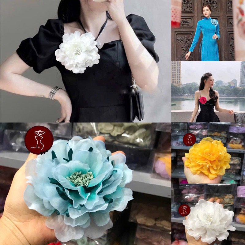 HOA LỤA CÀI ÁO đính áo 13cm