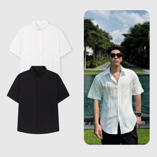 Áo Sơ Mi Nam Vải Đũi Gân Đi Biển Thoáng Mát, Form Regular, Sơ Mi Nam Cộc Tay Basic HALLEY A9