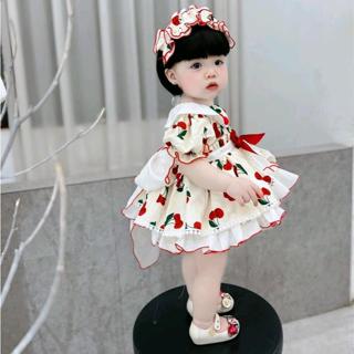  Bé Cưng Store Váy Lolita Cổ Sen Trái Dâu Đỏ Gồm Váy,Quần Chip,Tuban Chất Thô Cotton Cho Bé Gái 1 tháng-5Tuổi,Váy Bé Gái 