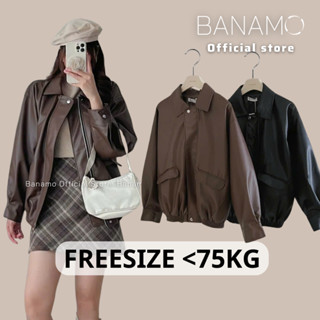 Áo khoác nữ BIGSIZE Banamo Fashion áo khoác da túi hộp khóa kéo bomber dài tay form rộng 3942