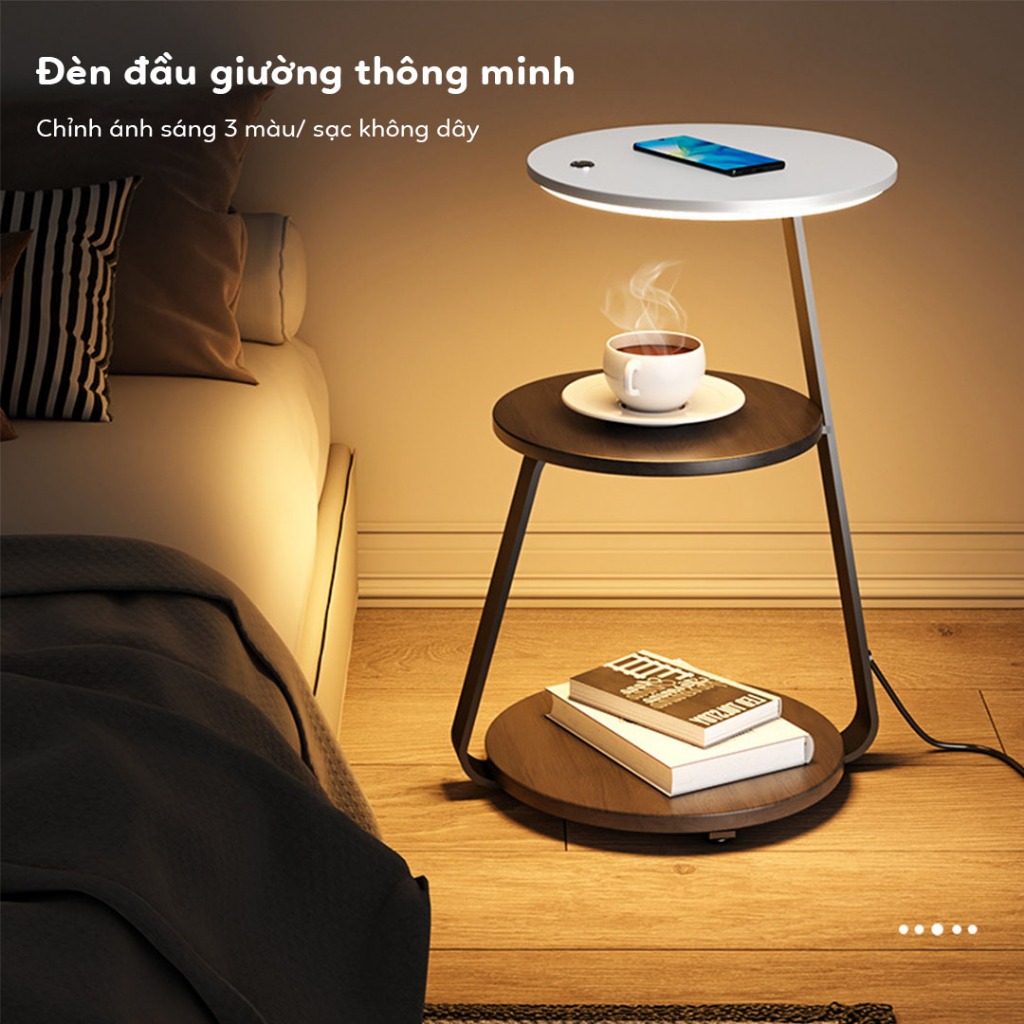 Tap đầu giường ngủ có đèn led thông minh decor phòng ngủ đẹp, Kệ Tap sofa phòng khách 2 tầng để đồ d