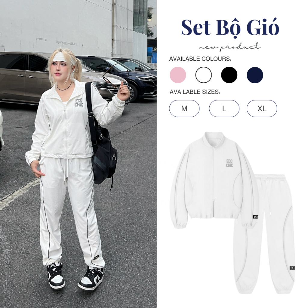 Set Bộ Gió Quần Dài ECOCHIC Áo Khoác Quần Cạp Chun Bo Chất Liệu Cao Cấp Thể Thao BST DELINE B076