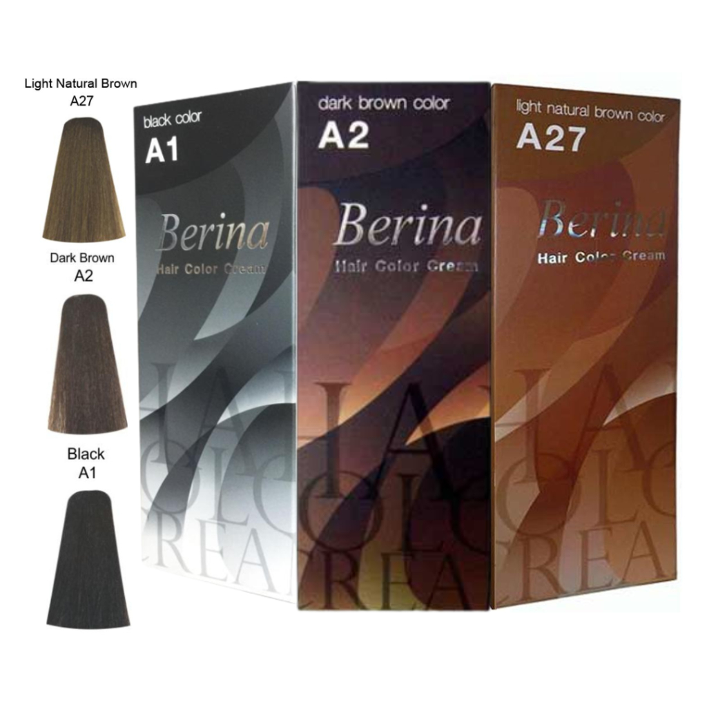 Thu﻿ốc Nhuộm Tóc Phủ Bạc BERINA Hair Color Cream #A1 Black | #A2 Dark Brown | #A27 Light Natural Bro