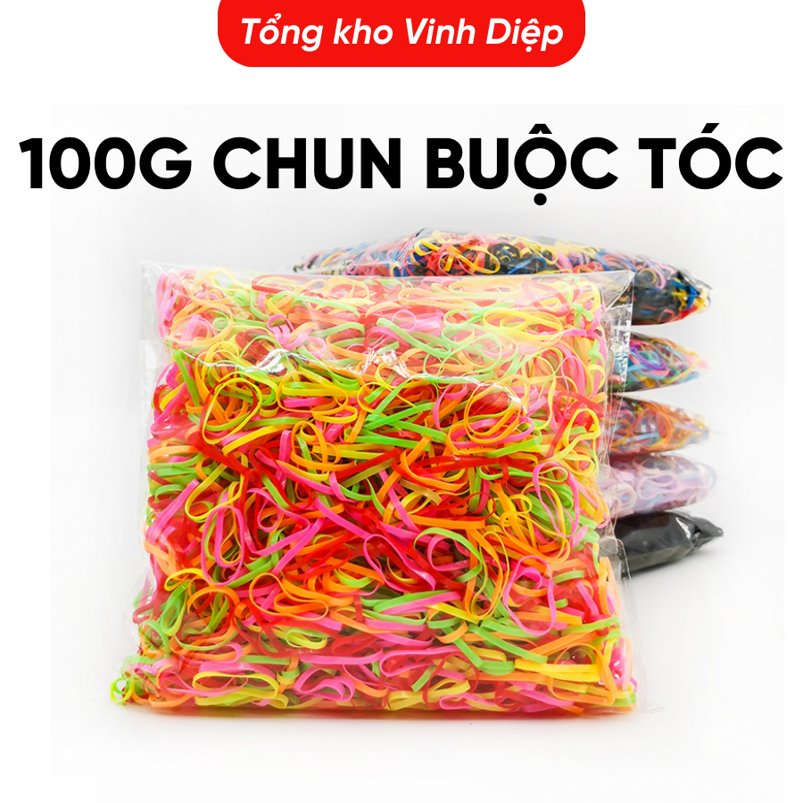 Gói 100g Chun buộc tóc đen, nhiều màu ,dây cột tóc