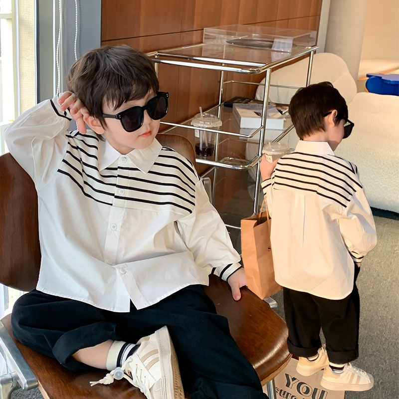 Áo sơ mi bé trai cao cấp phối viền nổi bật cho bé trai và bé gái, áo dài tay cho bé_t30