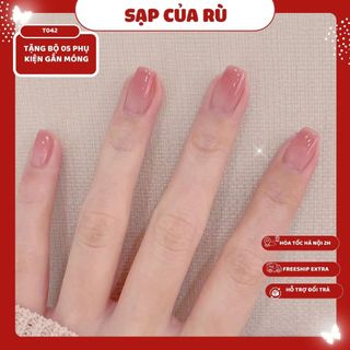  T042  Móng tay giả NGẮN bộ 24 móng form VUÔNG NGẮN sơn gel thạch OMBRE nude thu đông làm nail tại nhà cho nữ móng up 