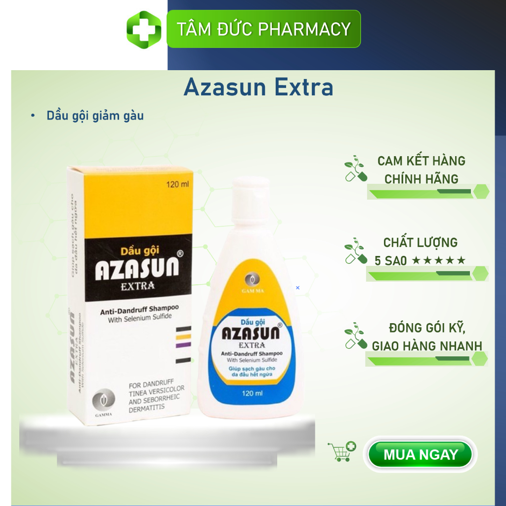 AZASUN EXTRA [Chai 120ml] - Dầu Gội Sạch Gàu Azasun Extra 1.8% - Dành cho người bị gàu nặng
