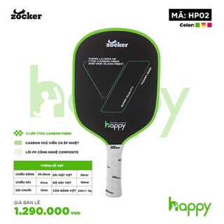 Vợt Pickleball Zocker Happy Super Quality HP02 <Vợt chất lượng cao, mặt vợt Carbon T700>