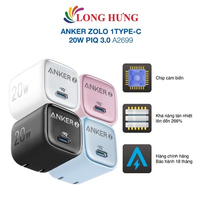 Cốc sạc Anker Zolo 1Type-C 20W PIQ 3.0 A2699 - Hàng chính hãng