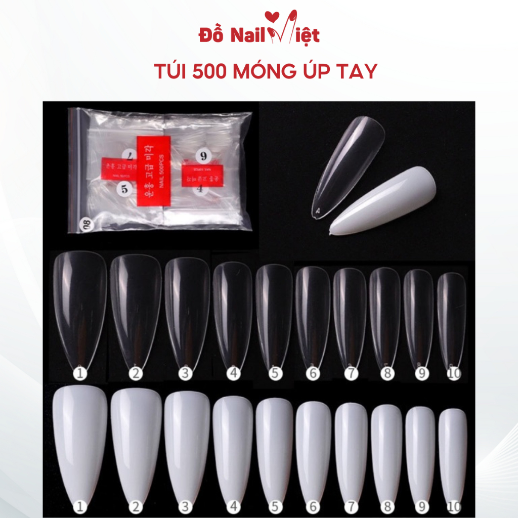Túi 500 móng up tay form Thon dài đủ size-ĐỒ NAIL VIỆT
