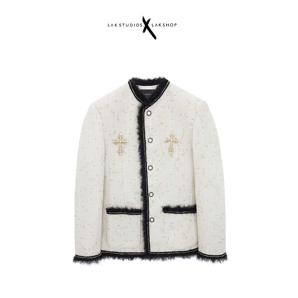 Áo Lak Studios White with Cross Chain Tweed Jacket