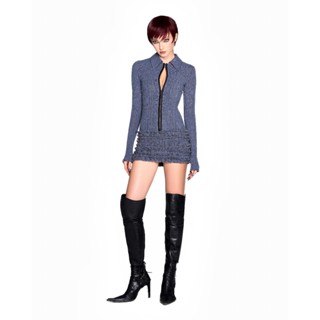  LSOUL Đầm Body Tay Dài đi tiệc Bèo Nhún Cá Tính Lilac Dress V24101631 V24101632 