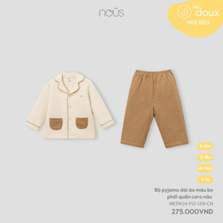 Nous Baby Bộ pijama dài áo xanh lá, hồng có túi áo phối quần kẻ caro cho bé trai, bé gái BST T10