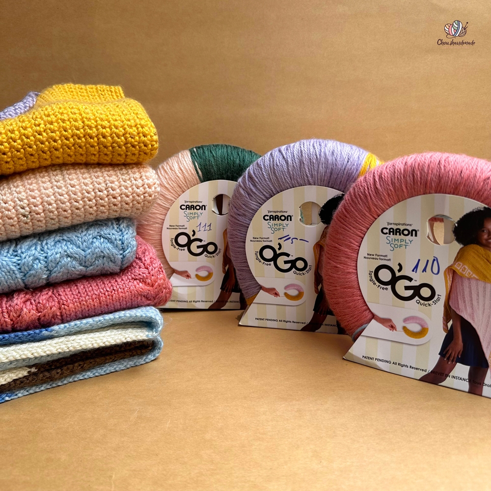 Len loang O'GO Simply Softy nhập khẩu từ Caron đan móc khăn, nón, chăn, áo, váy Chouihandmade