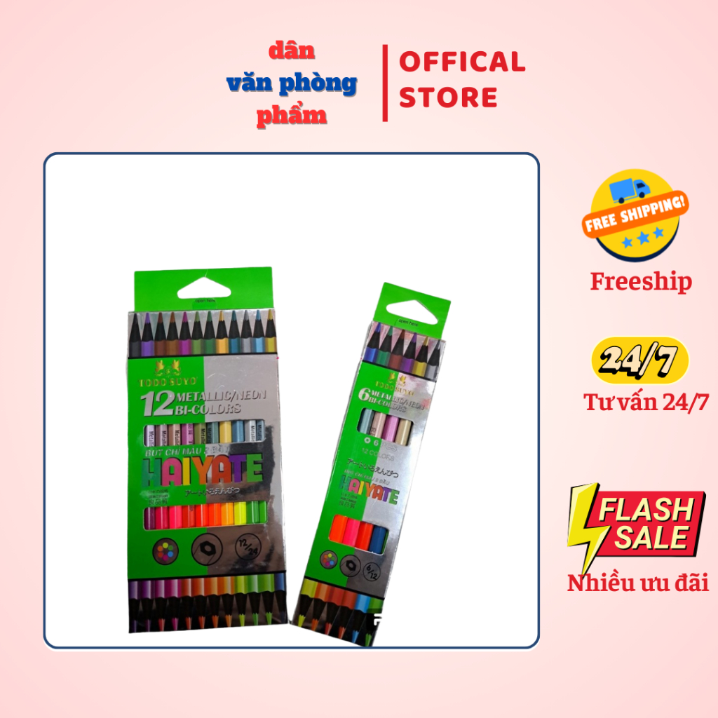 Bút chì màu 2 đầu Todo Suyo Haiyate 12/24 màu neon Gstar