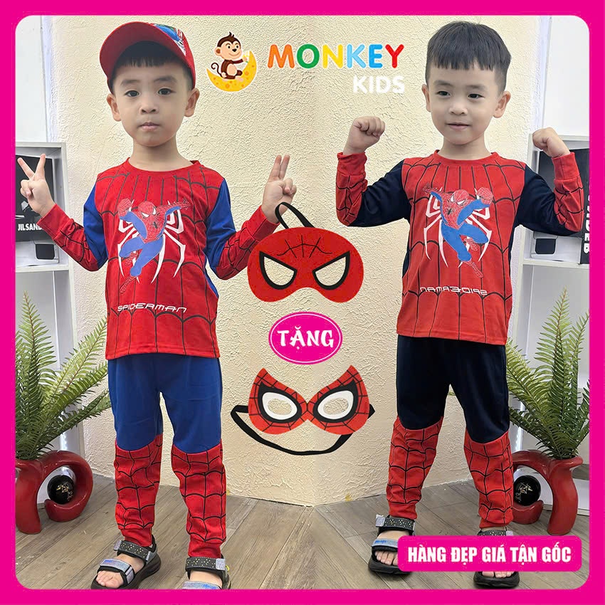 Bộ siêu nhân bé trai, bộ siêu nhân nhện bé trai 10-23kg, bộ siêu nhân tặng mặt nạ siêu nhân bé trai