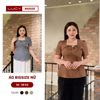 Áo Bigsize nữ cổ vuông cách điệu, chất cotton cao cấp mềm mịn, chiết eo tôn dáng 50-90kg - LUCY Bigsize (AT115)