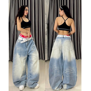 Quần Jean Ống Siêu Rộng Unisex Nam Nữ Xanh Dương Wash Chất Lượng Cao Phong Cách Đường Phố Cool Ngầu