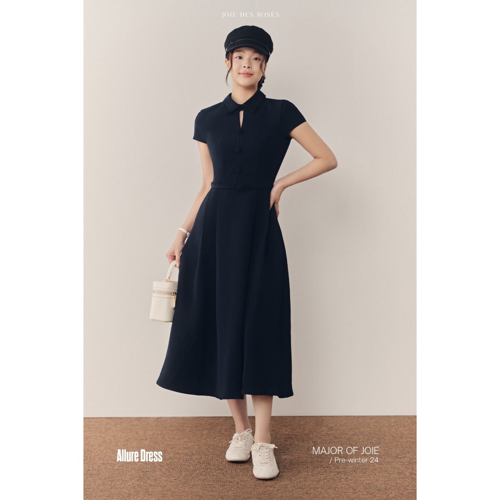 JOIE DES ROSES - Váy midi xanh than phối dây lưng Allure Dress