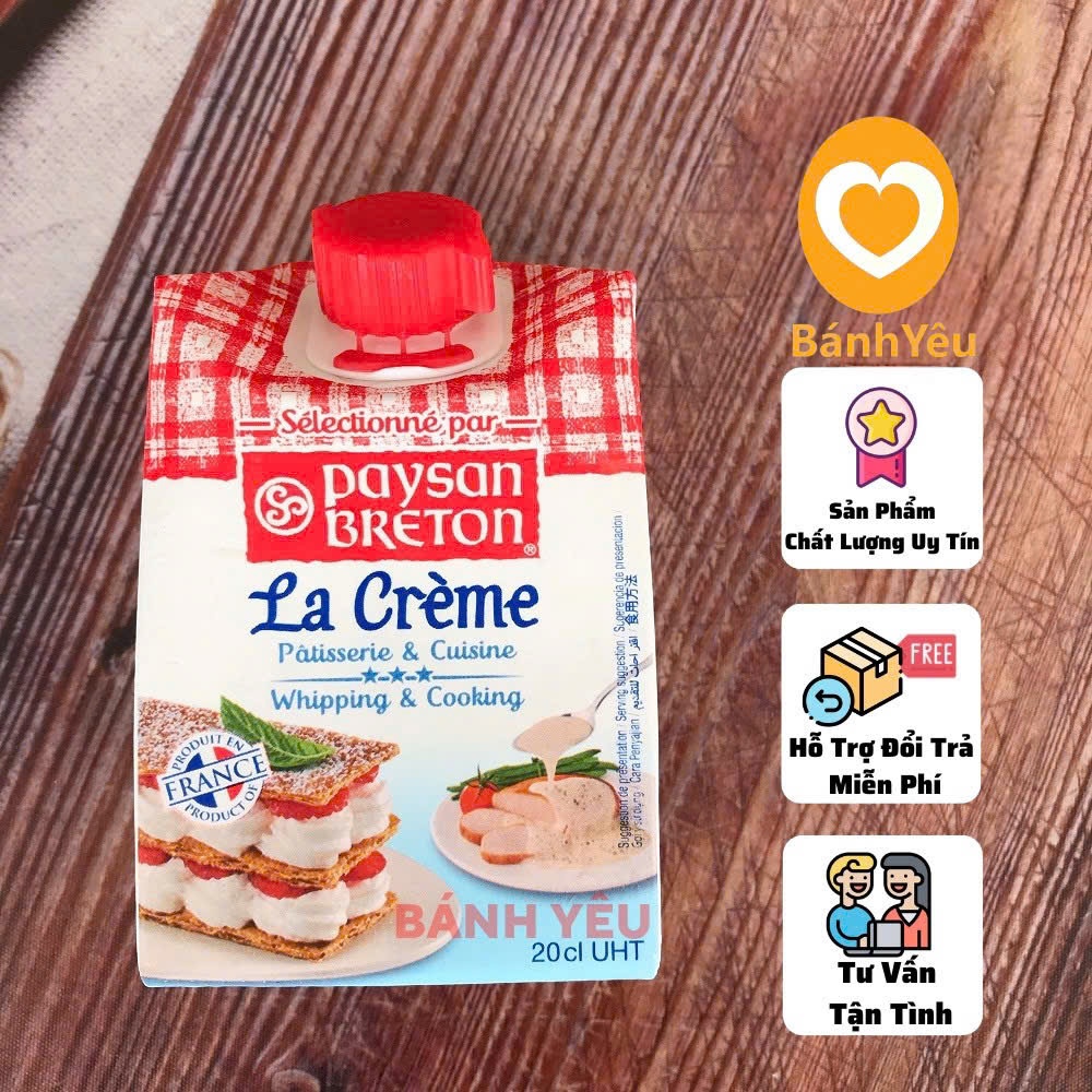( Chỉ giao TpHCM) Kem Whipping Cream Paysan Breton làm kem tranh trí bánh 200ml - DL19
