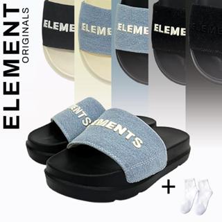 [TẶNG VỚ] - Dép ELements Classic Denim unisex chữ thêu (D-E07) - Dép Elements vải jean chữ thêu nam nữ - Elements