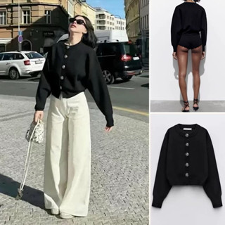  Áo len dệt kim cardigan dáng rộng cổ tròn zara 2024 kèm ảnh thật 