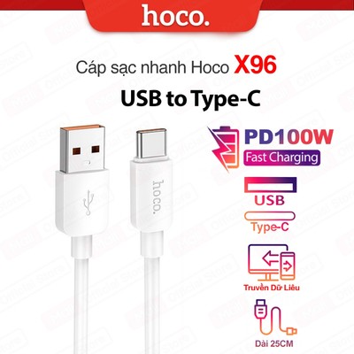 Cáp sạc nhanh PD100W USB to Type-C Hoco X96 hỗ trợ truyền dữ liệu dùng cho Android/Samsung/Huawei/Xiaomi dài 25cm