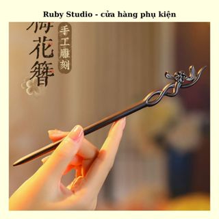 [TẶNG HỘP] Trâm cài tóc hoa gỗ mun - Ảnh thật.